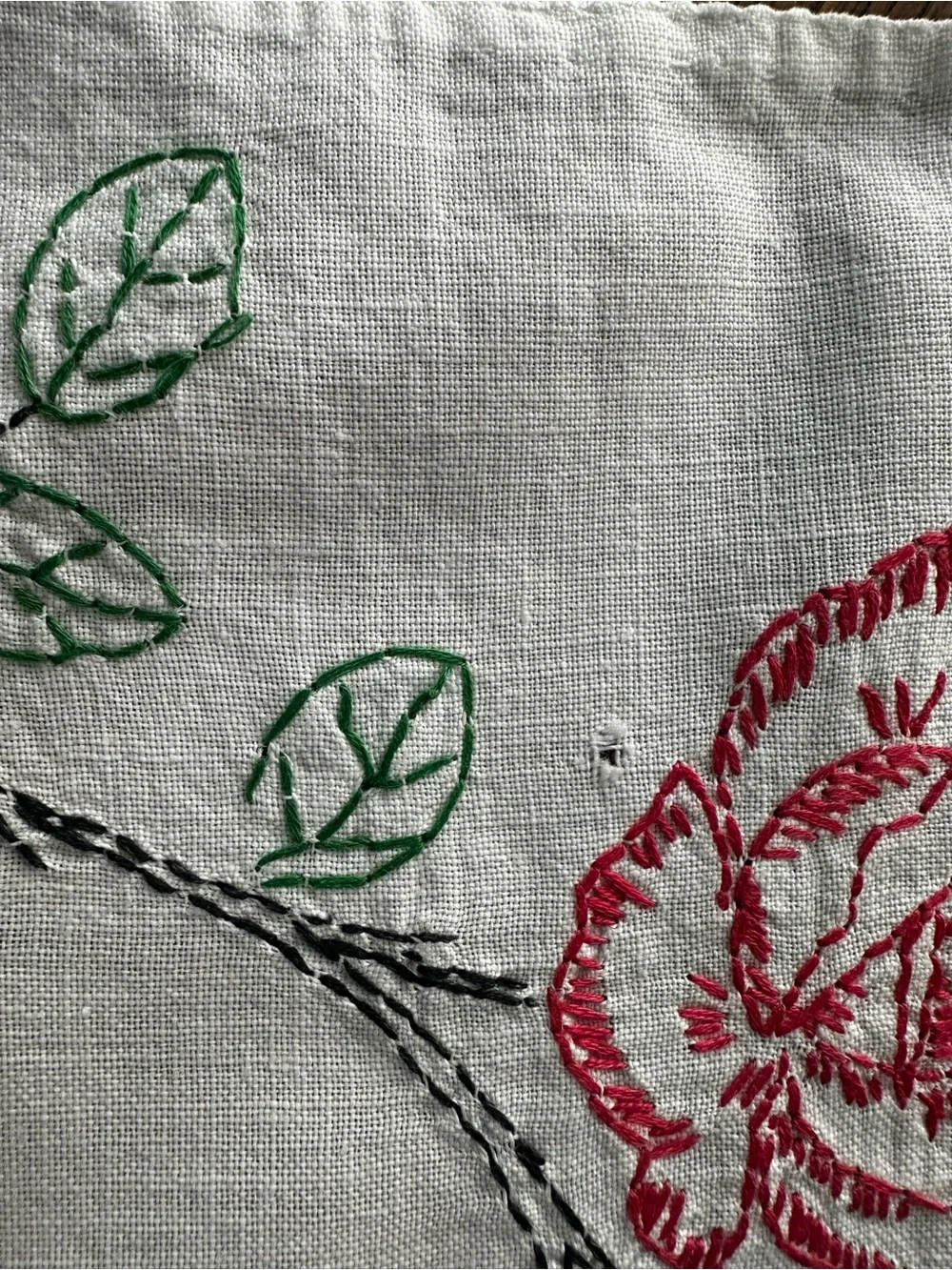Vintage Hand-Embroidered Floral Runner